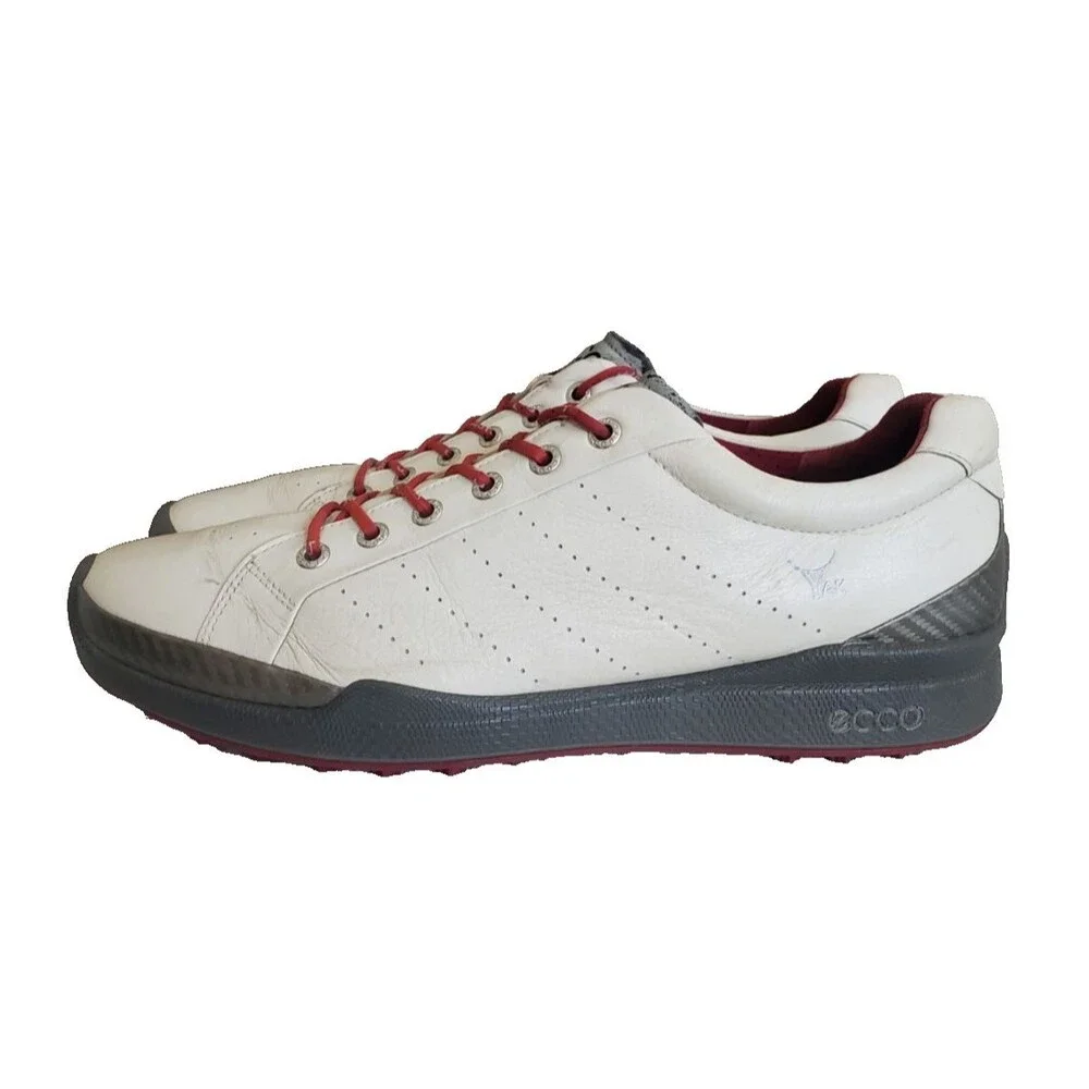 ECCO Biom Hybrid Golf Shoes Mens SZ 10.5 White Red Yak Leather Spikeless Natural